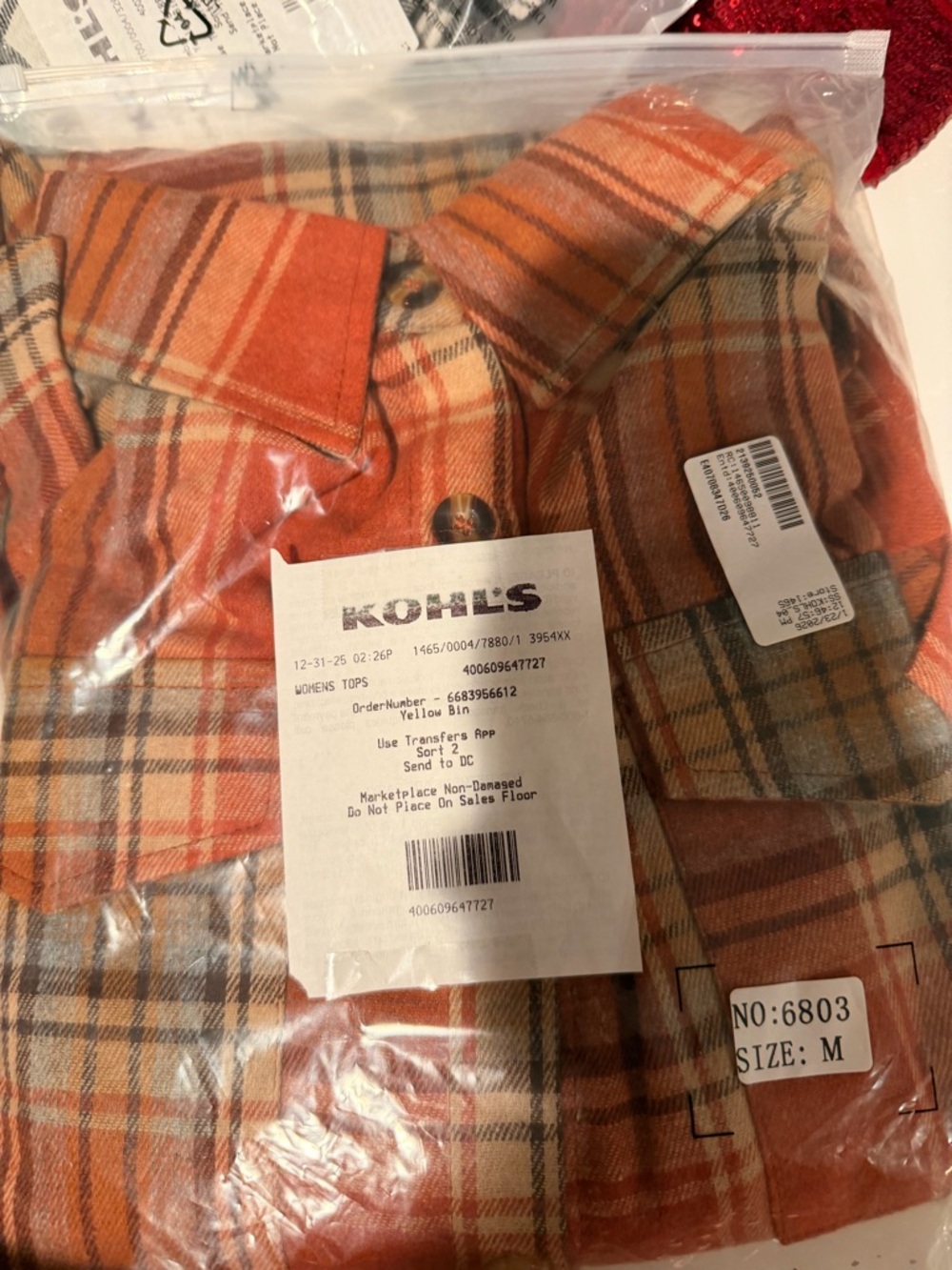 Kohl's Orange Plaid Button-Down Shirt - Picture 6 of 7